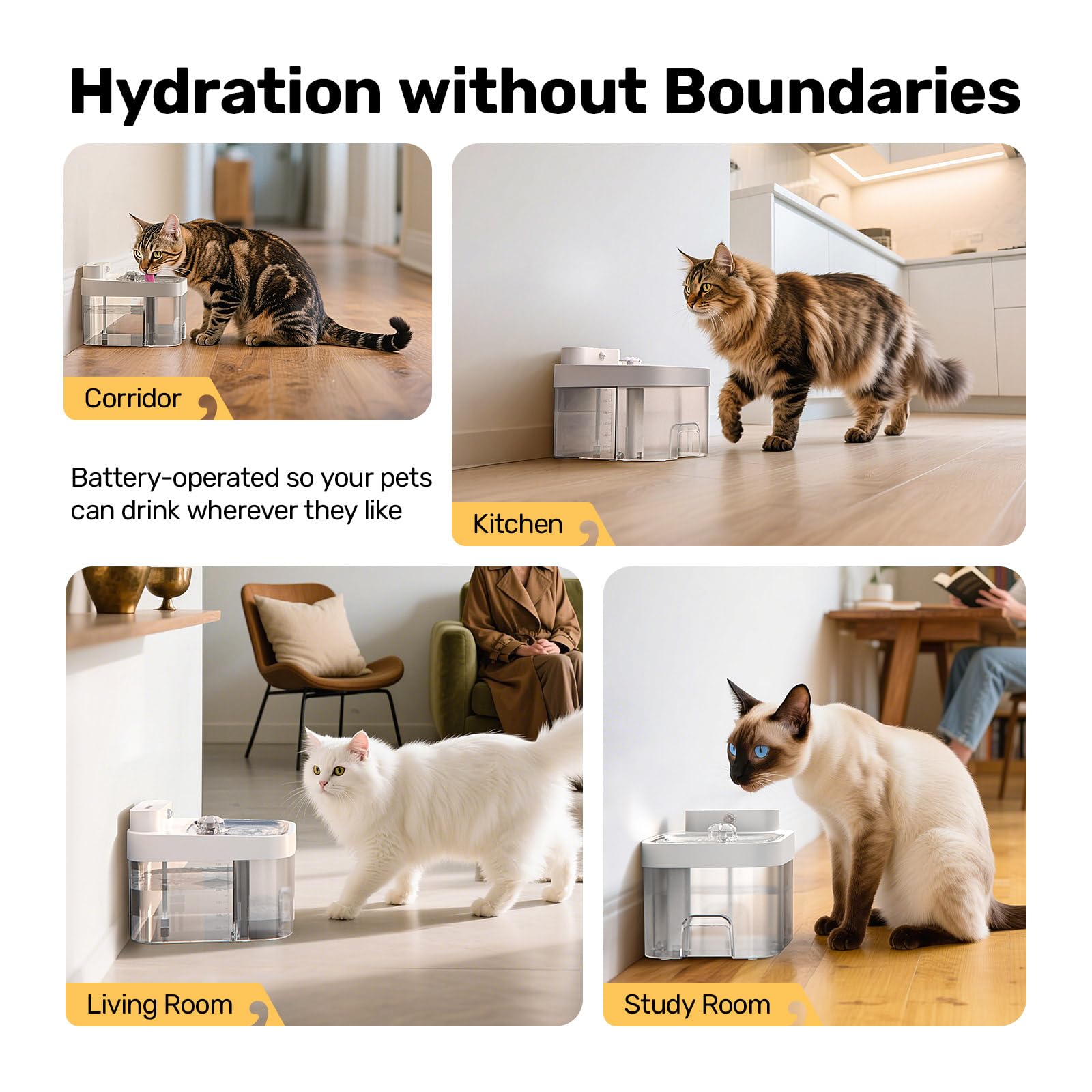 Cat Water Fountain Dual Tank No Filter 3L Battery Powered with Stainless Steel Tray for Cats wourant