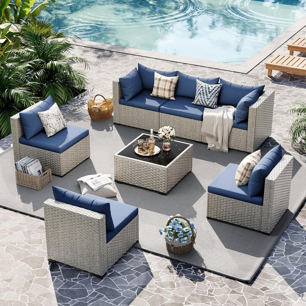 UDPATIO Outdoor Patio Furniture Set 7-Piece PE Wicker Sectional Sofa Outdoor Conversation Set wourant