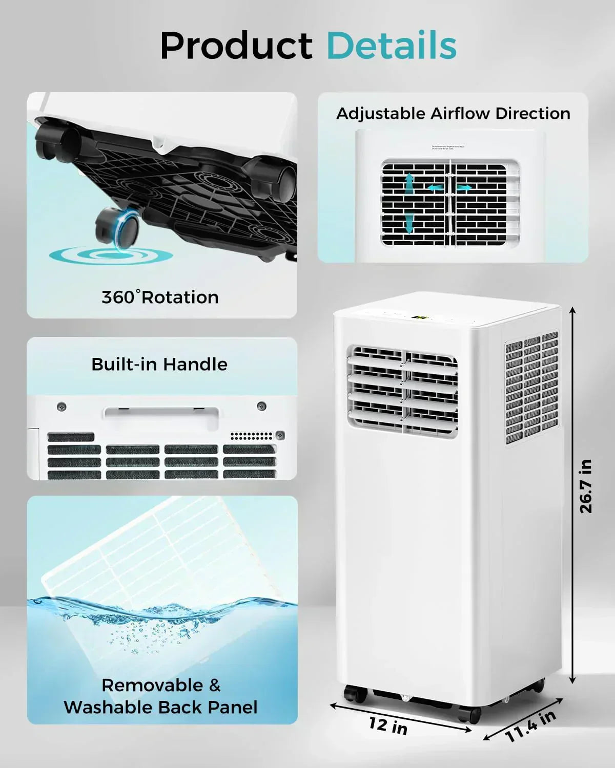 8,000 BTU Portable Air Conditioner 3-in-1 AC Unit with Remote Control Ultra-Quiet Cooling for Rooms wourant