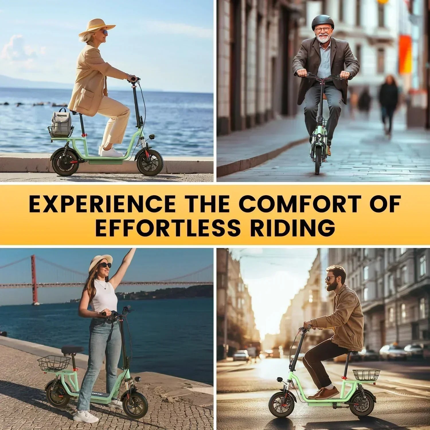 iScooter electric scooter with seat 28/19/15.6 mph top speed dual suspension scooter wourant
