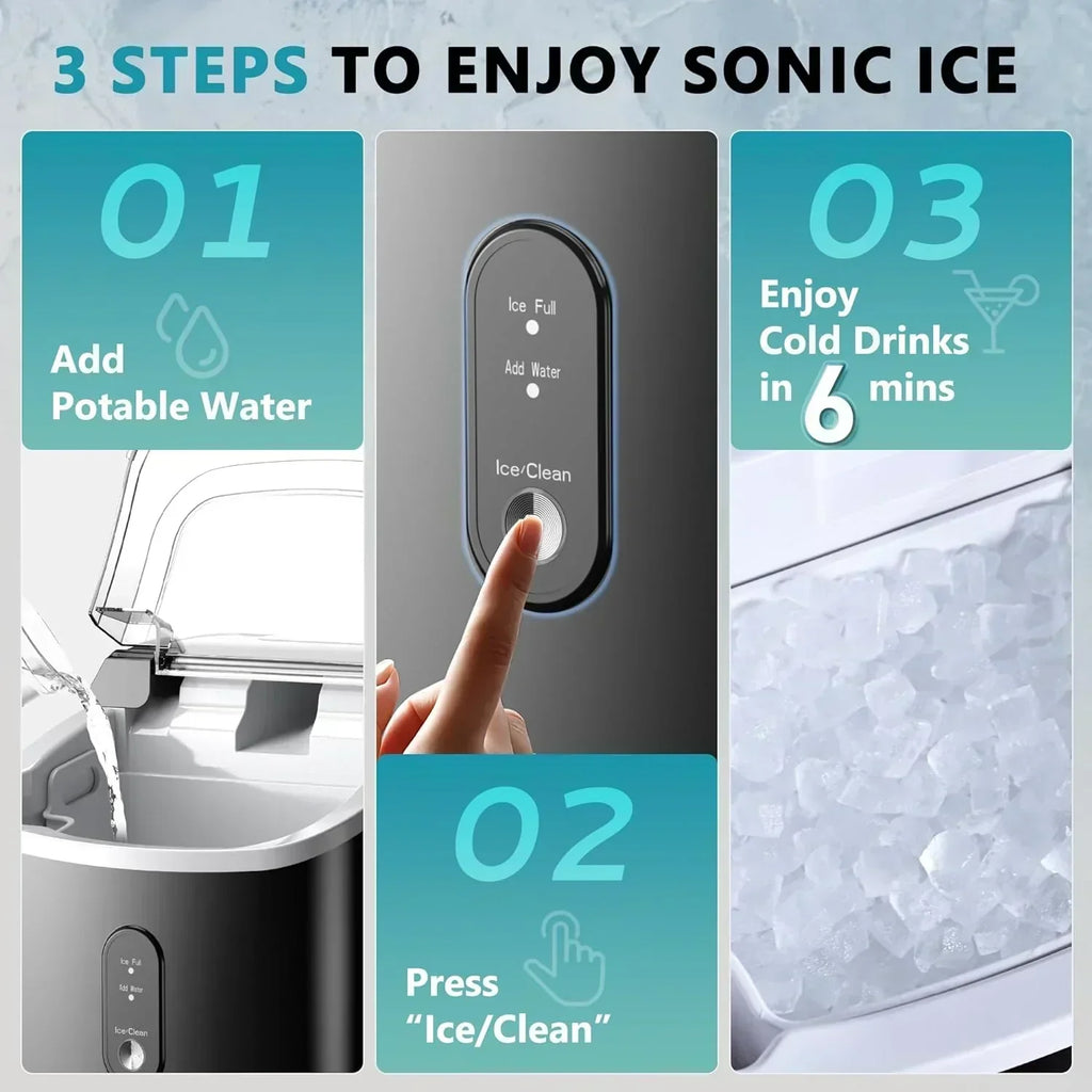 EUHOMY Nugget Ice Maker Countertop with Handle Ready 34lbs Per Day Removable Top Cover wourant