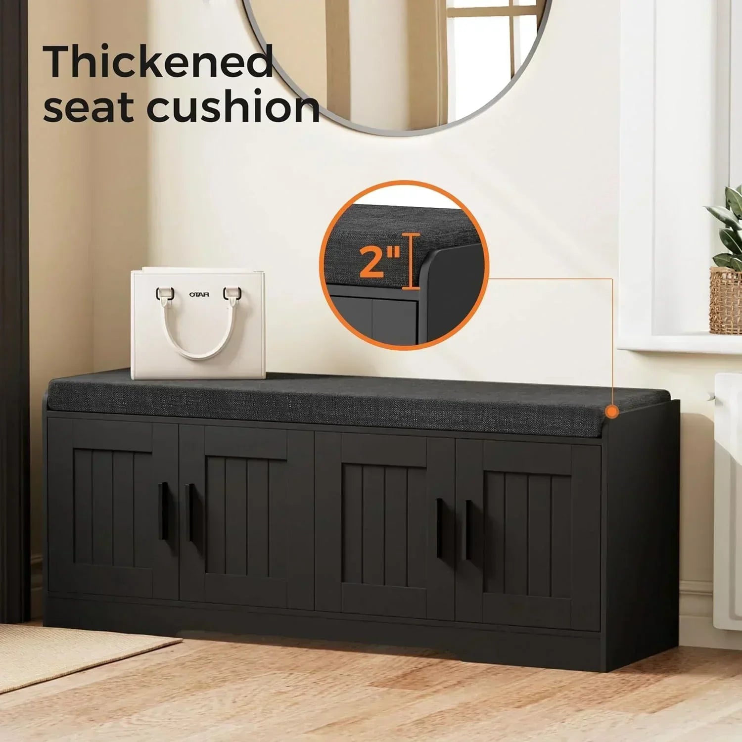 2-Tier Storage Bench Shoe Bench with Thickened Padded Seat Cushion Entryway Bench wourant