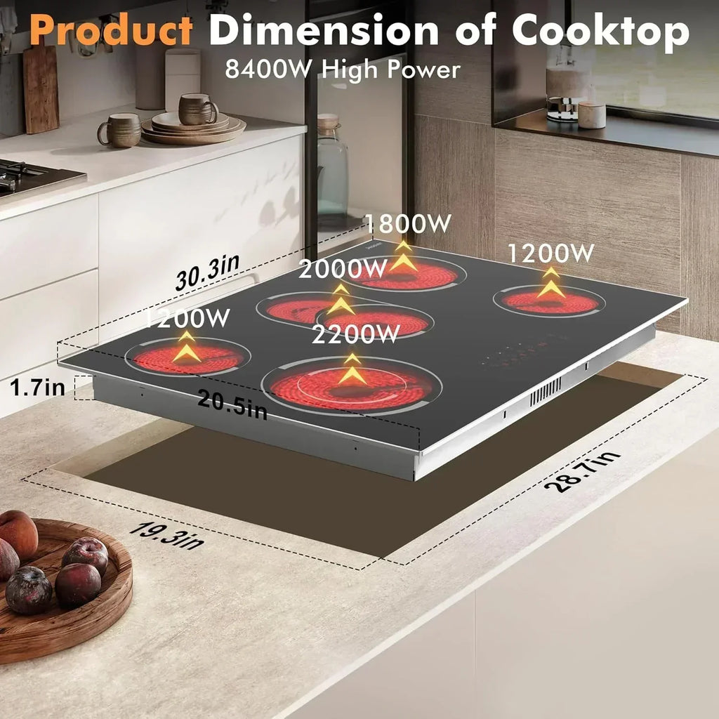 Electric Cooktop 30 Inch - 5 Burners Built-in Ceramic Cooktop 30" Electric Stove Top wourant