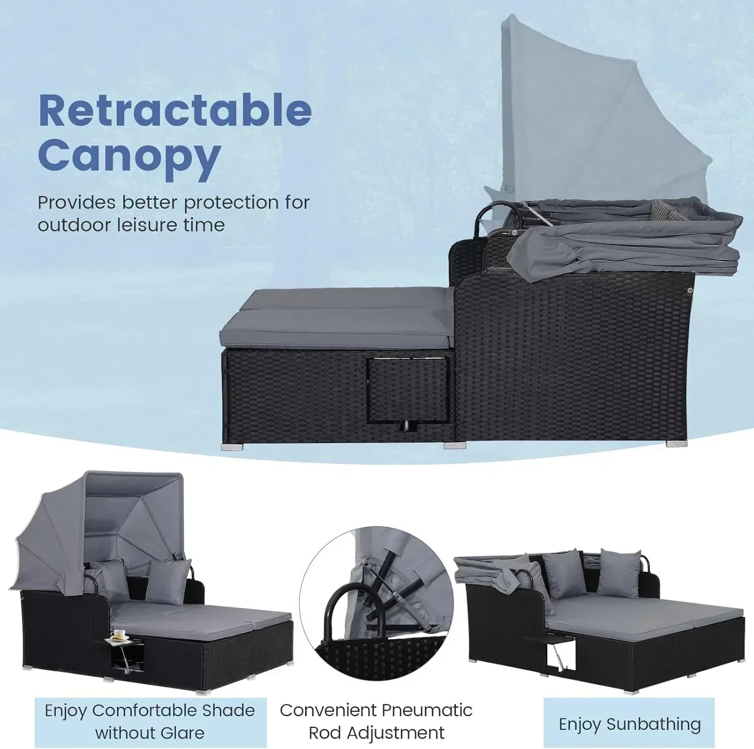 RELAX4LIFE Patio Outdoor Daybed with Canopy Wicker Sunbed Cushions 4 Pillows wourant