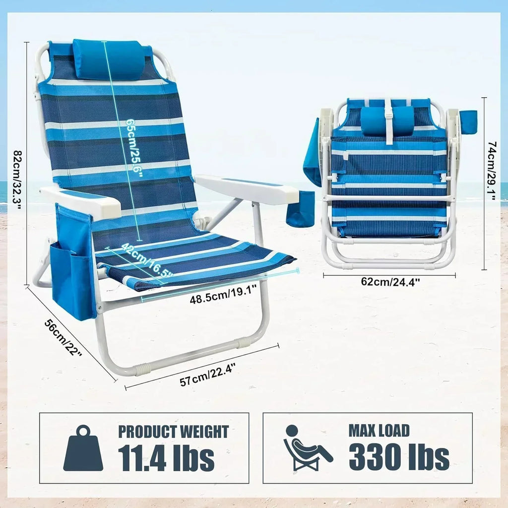 Beach Chair 2 Pack 5 Positions Textilene Folding Reclining Beach Chair with Straps Cooler Bag wourant
