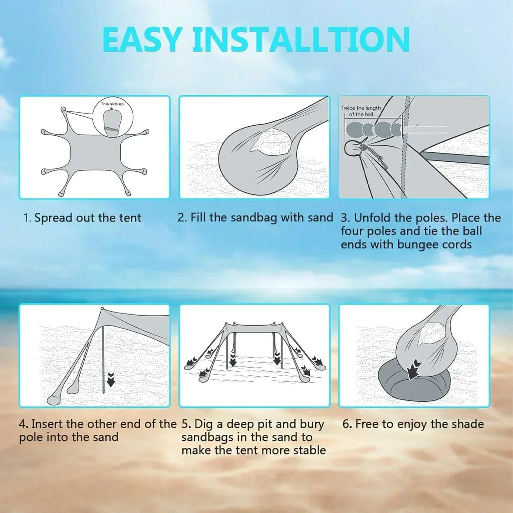Beach Tent Sun Shelter 10 x 10 FT Beach Canopy Tent Sun Shade Heavy Duty UPF50+ Beach Tent wourant