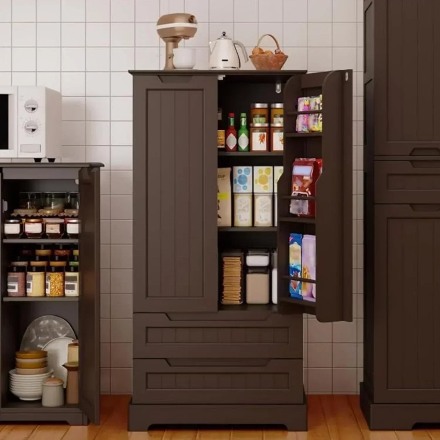 Gizoon Kitchen Pantry Cabinet with Drawers Freestanding Bathroom Storage Cabinet with Doors wourant