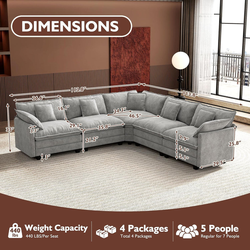 ihanherry 146-inch U-shaped modern sofa modular area cloud sofa wourant