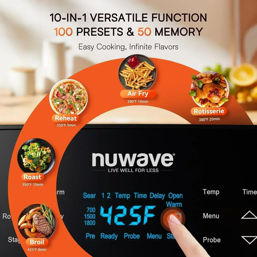 Nuwave Brio 15.5Qt Air Fryer Oven quickly reheats bakes and dehydrates food wourant