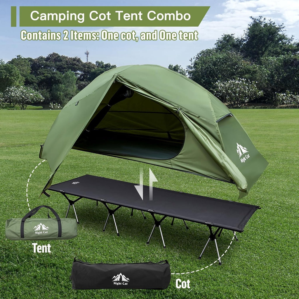 Camping Cot Tent Waterproof 1-Person Off-Ground Combo Cot Bed Portable Easy Set-up Tent wourant