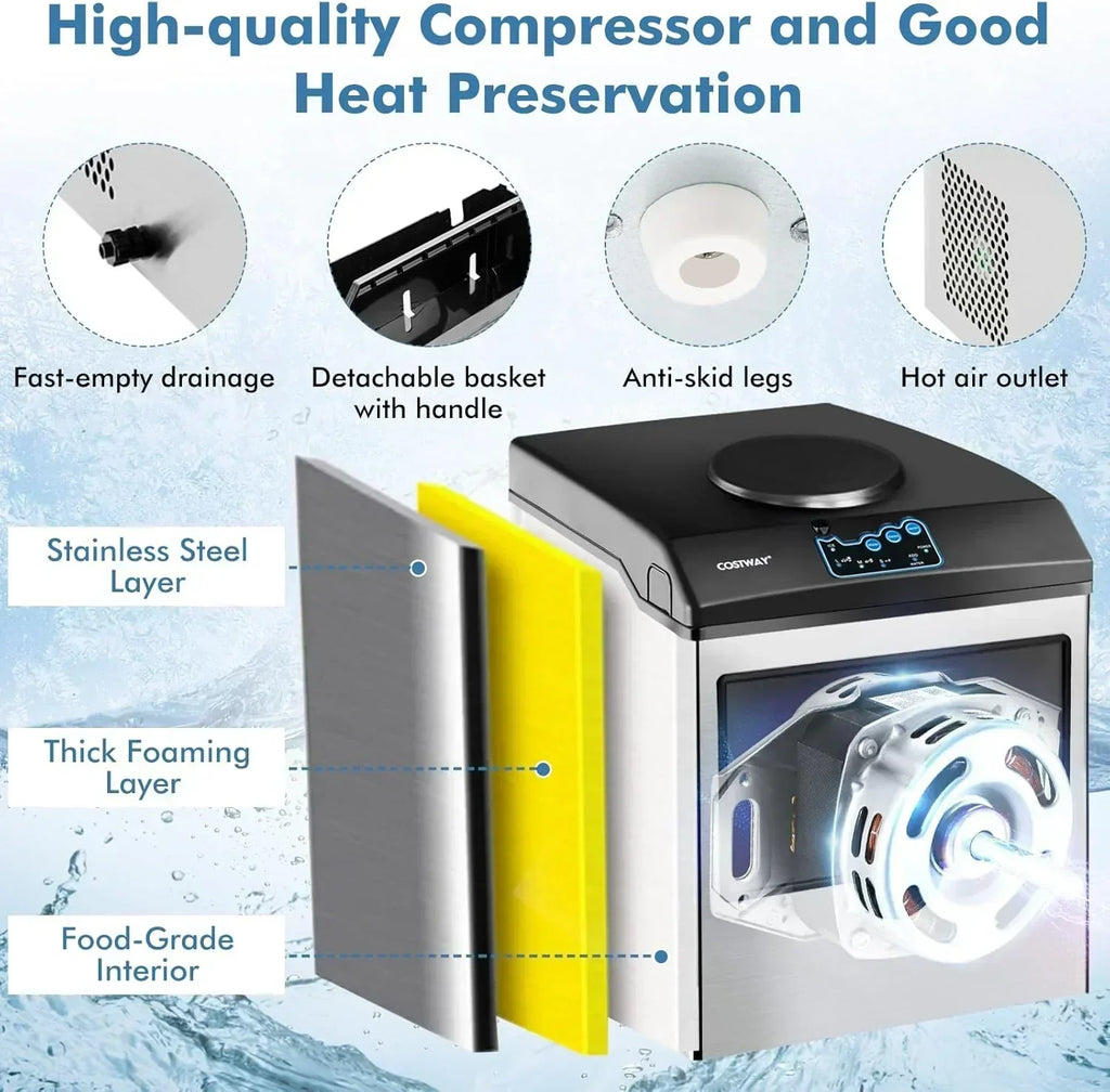 COSTWAY Countertop Ice Maker with Water Dispenser 3 Sizes Bullet Shaped Ice 48lbs/Day wourant