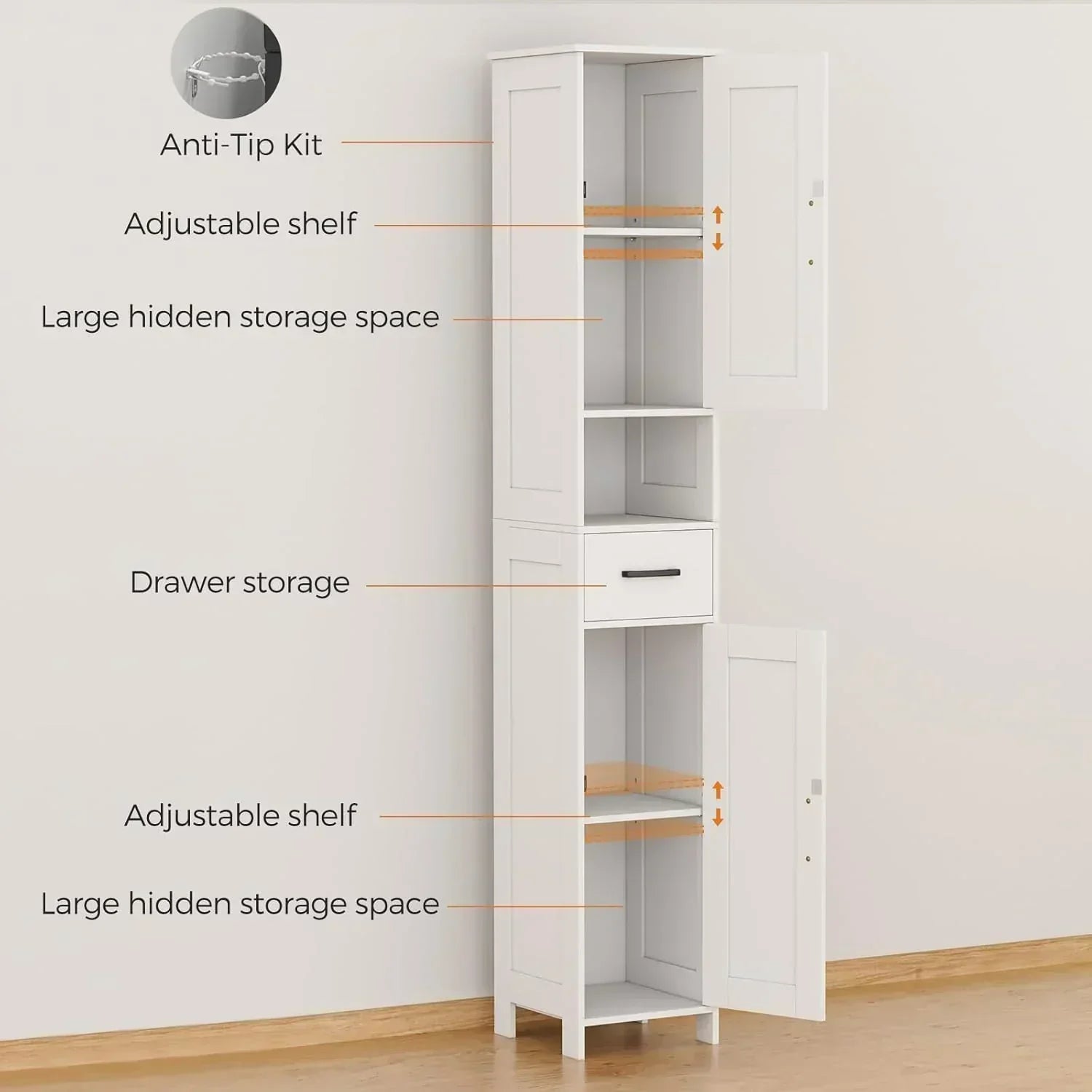 Homhedy 67" H Tall Bathroom Storage Cabinet with 2 Barn Doors and 1 Drawer Narrow Storage Unit wourant
