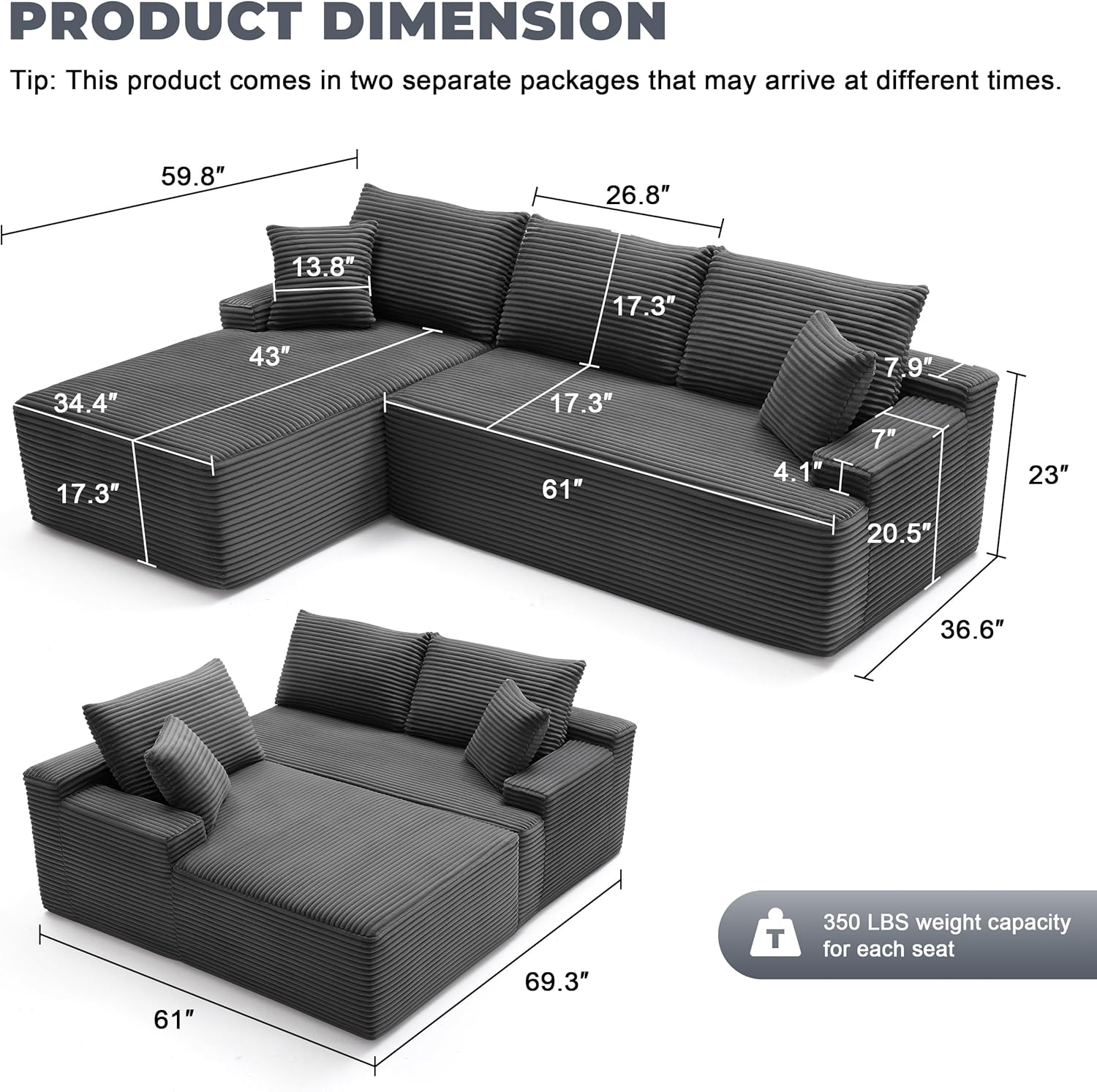 110-inch cloud sofa boneless sofa in the living room modular sofa with deep seats wourant
