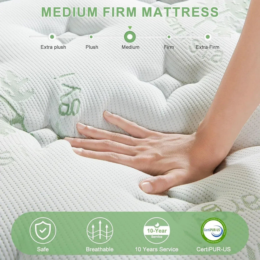 12-inch queen-size mattress medium-firm memory foam hybrid mattress with pocket springs wourant