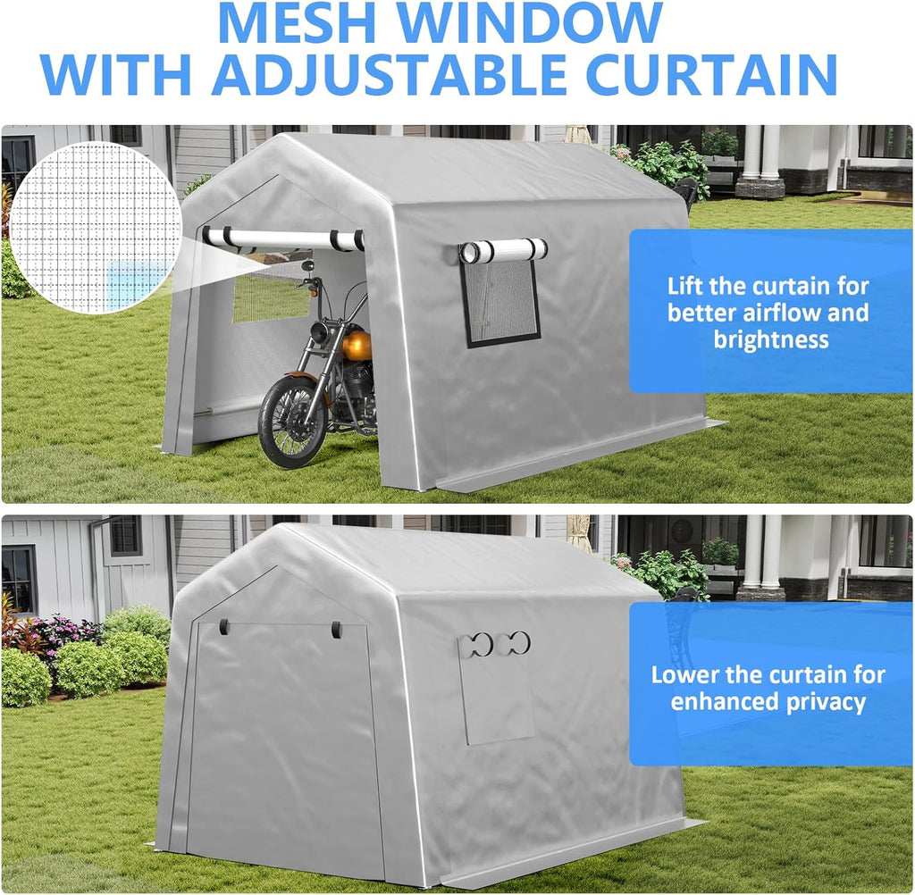 6x8 ft Heavy Duty Carport Tent Portable Garage Removable Side Walls Four Seasons Tarpaulin wourant