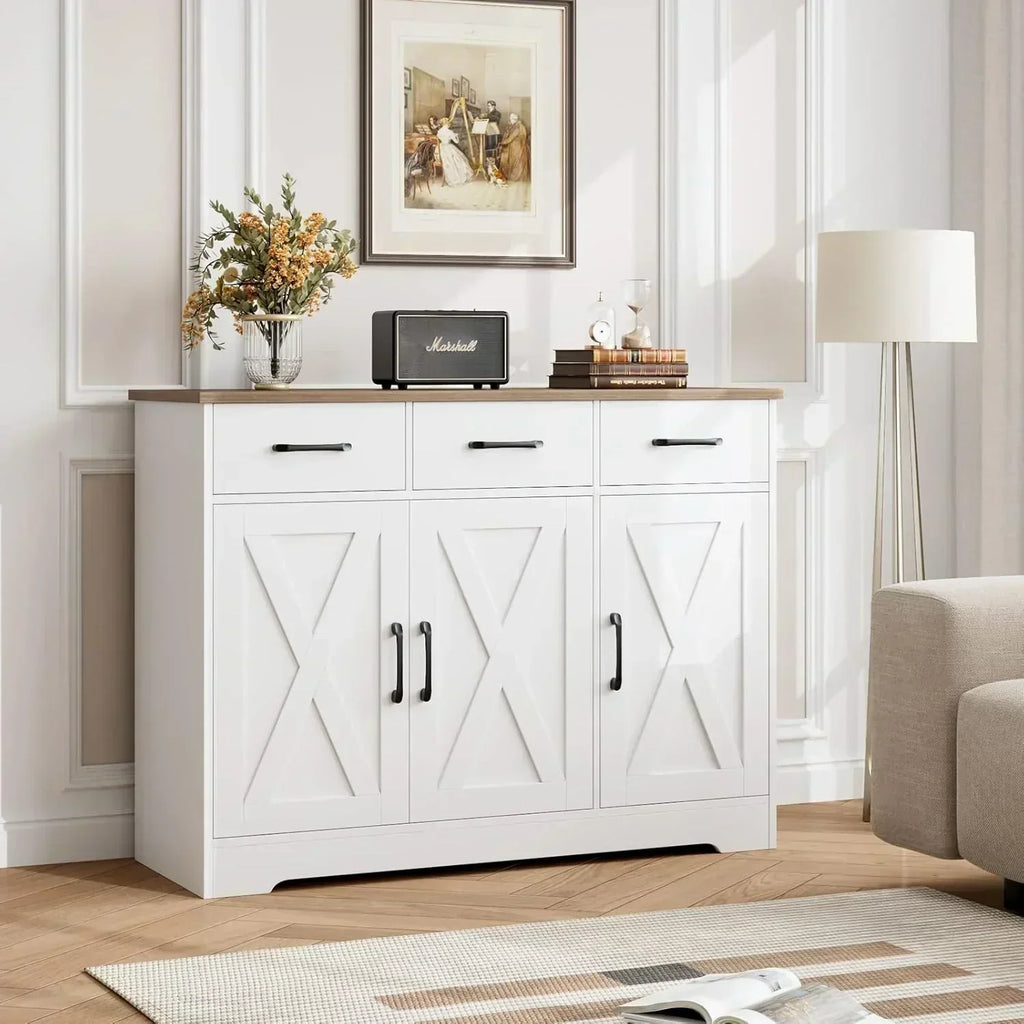 Modern farmhouse sideboard barn door buffet storage cabinet with drawers and shelves wourant