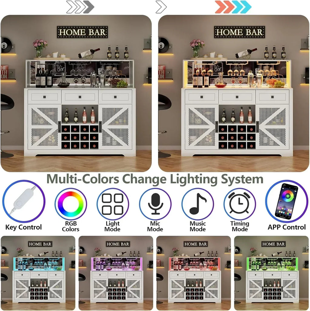 Wine Bar Cabinet with LED Light Liquor Cabinet with Glass Holder Coffee Bar for Liquor wourant
