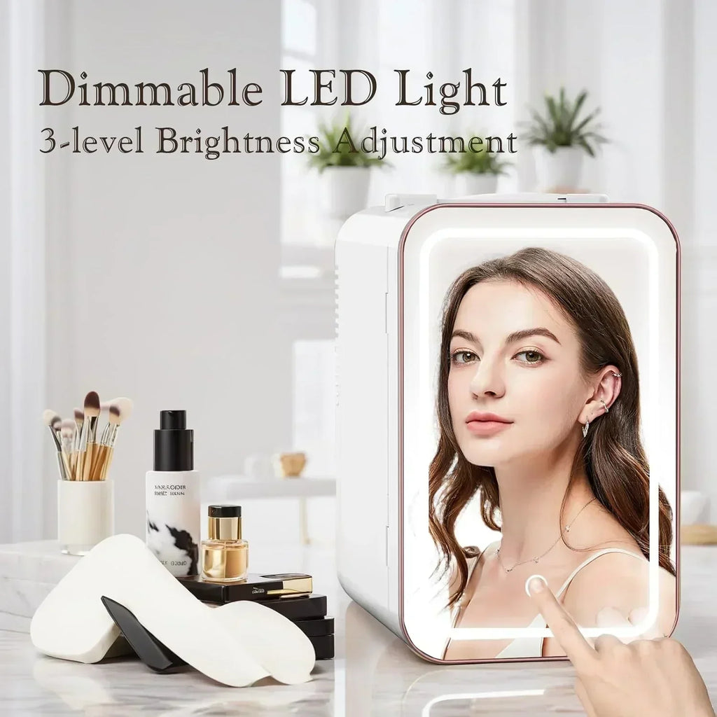 Skincare Fridge 6L/10 Can Mini Fridge for Bedroom with Dimmable LED Mirror Portable Cooler wourant