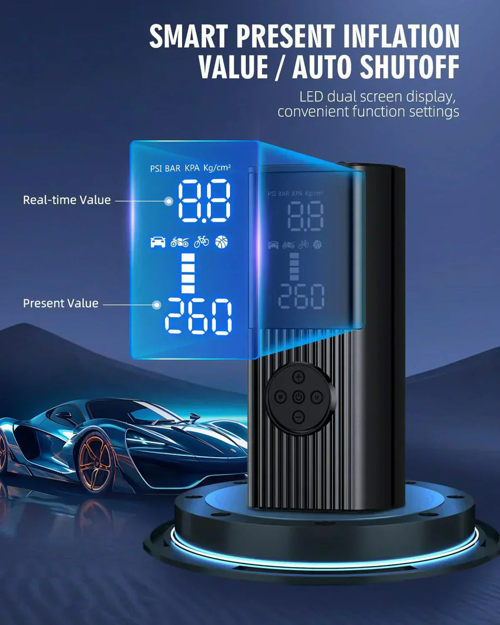Tire Inflator Portable Air Compressor 180PSI Portable Air Compressor with with LED Light wourant