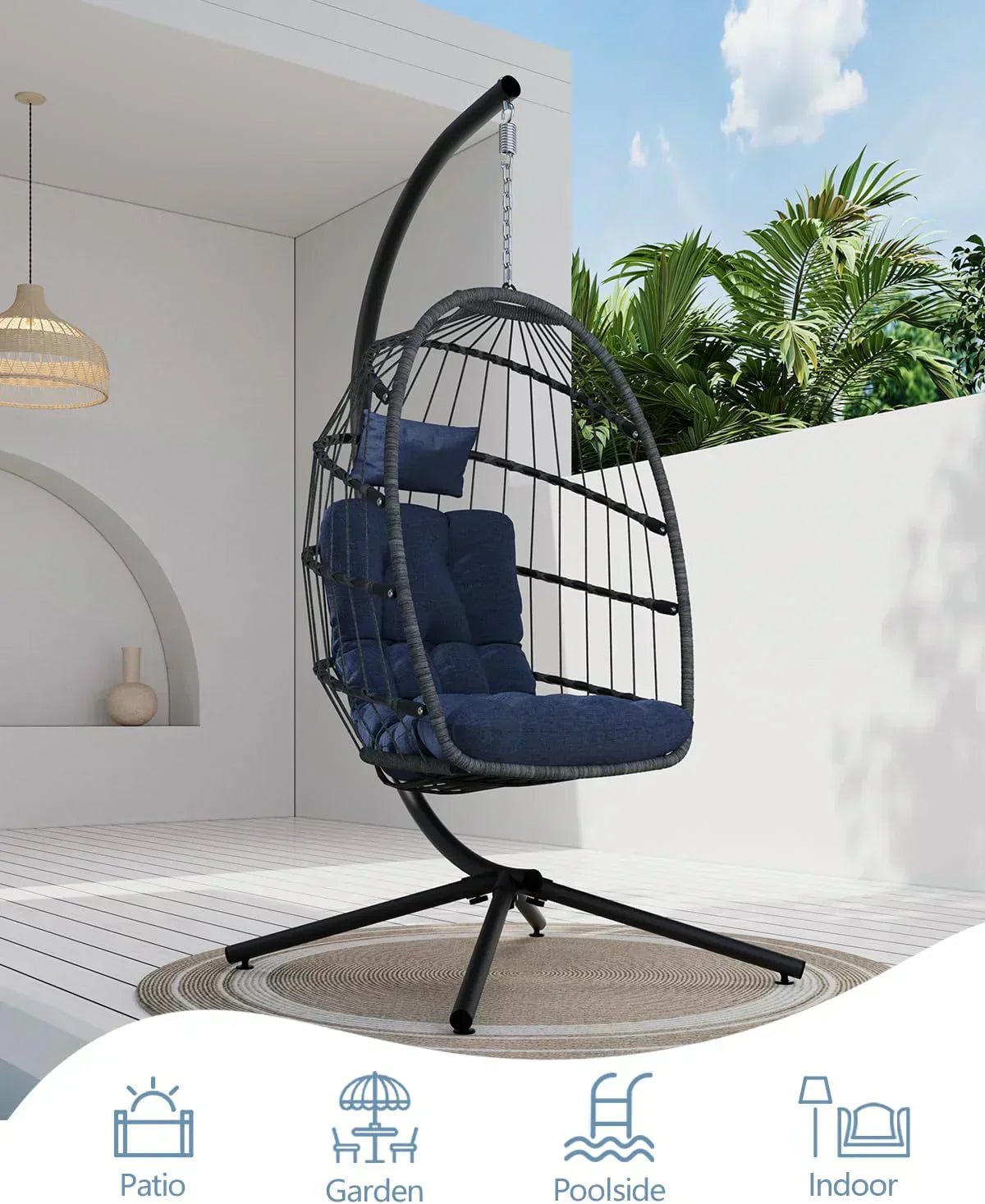SWITTE Egg Chair Outdoor with Stand Indoor Wicker Hanging Egg Swing Chair with Cushion wourant