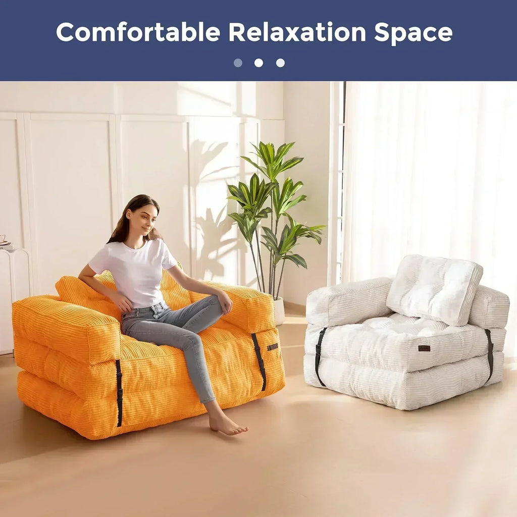 Folding Sofa Bed L-Shaped Convertible Sofa Bed with Armrests and Pillows wourant