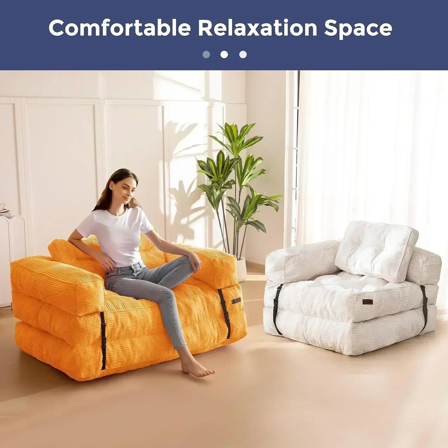 Folding Sofa Bed L-Shaped Convertible Sofa Bed with Armrests and Pillows wourant