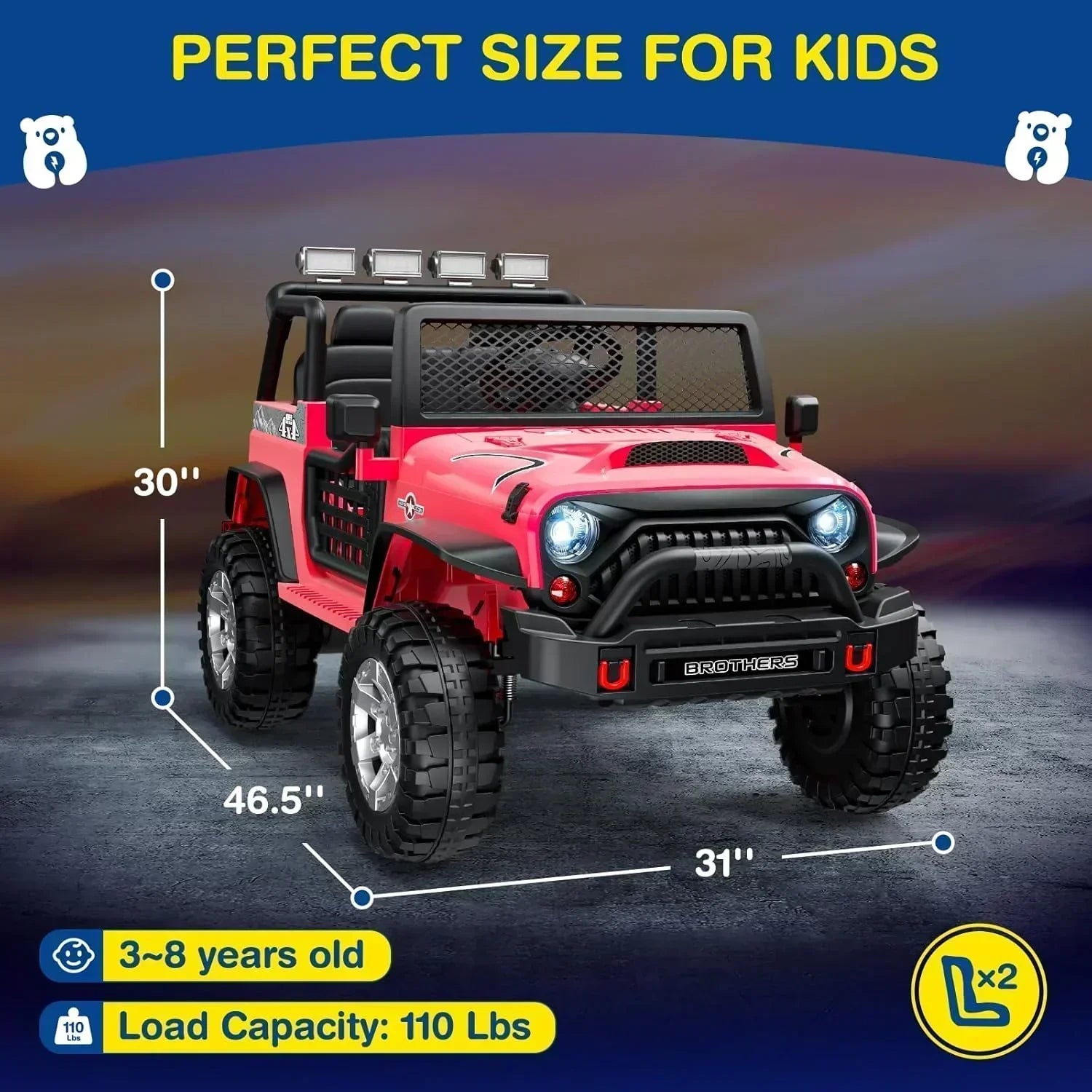 L8 Ride On Car 2 Seater 12V Kids Electric Car Remote Control 4-Wheel Suspension Bluetooth Speaker wourant