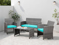 Shintenchi 4 Piece Patio Ratten Set Outdoor Furniture Set Wicker Conversation Set wourant