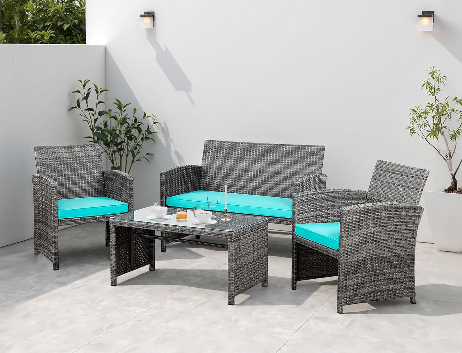 Shintenchi 4 Piece Patio Ratten Set Outdoor Furniture Set Wicker Conversation Set wourant
