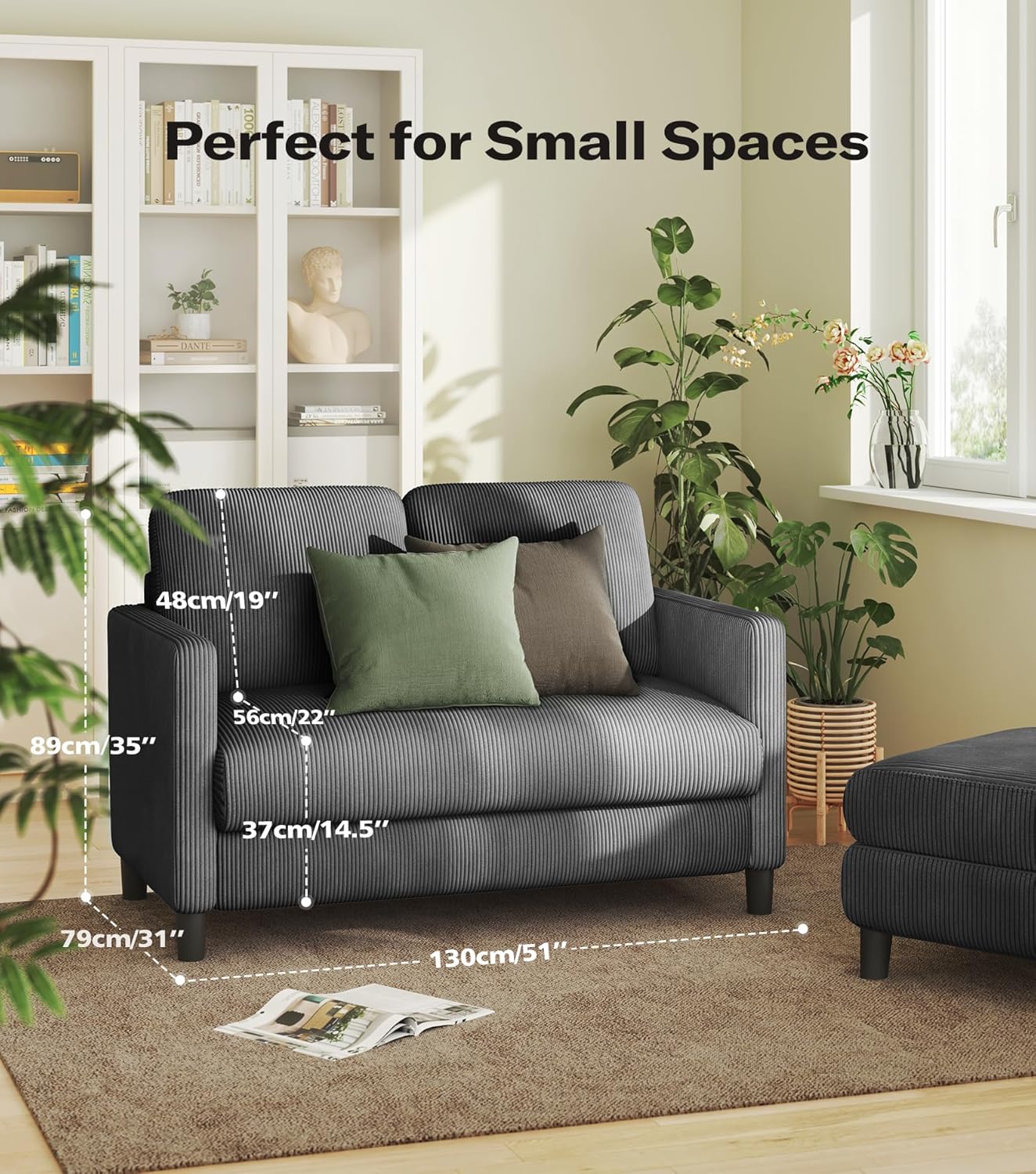 Loveseat Sofa 51" Love Seat Comfy Corduroy Small Loveseat Tool-Free Setup Couch wourant