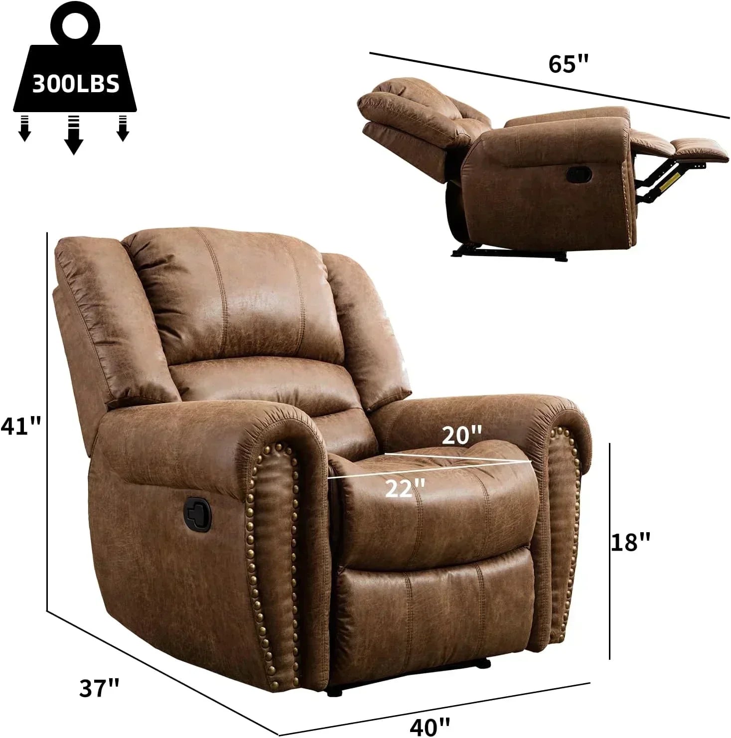 Leather recliner classic traditional manual recliner single sofa for living room wourant