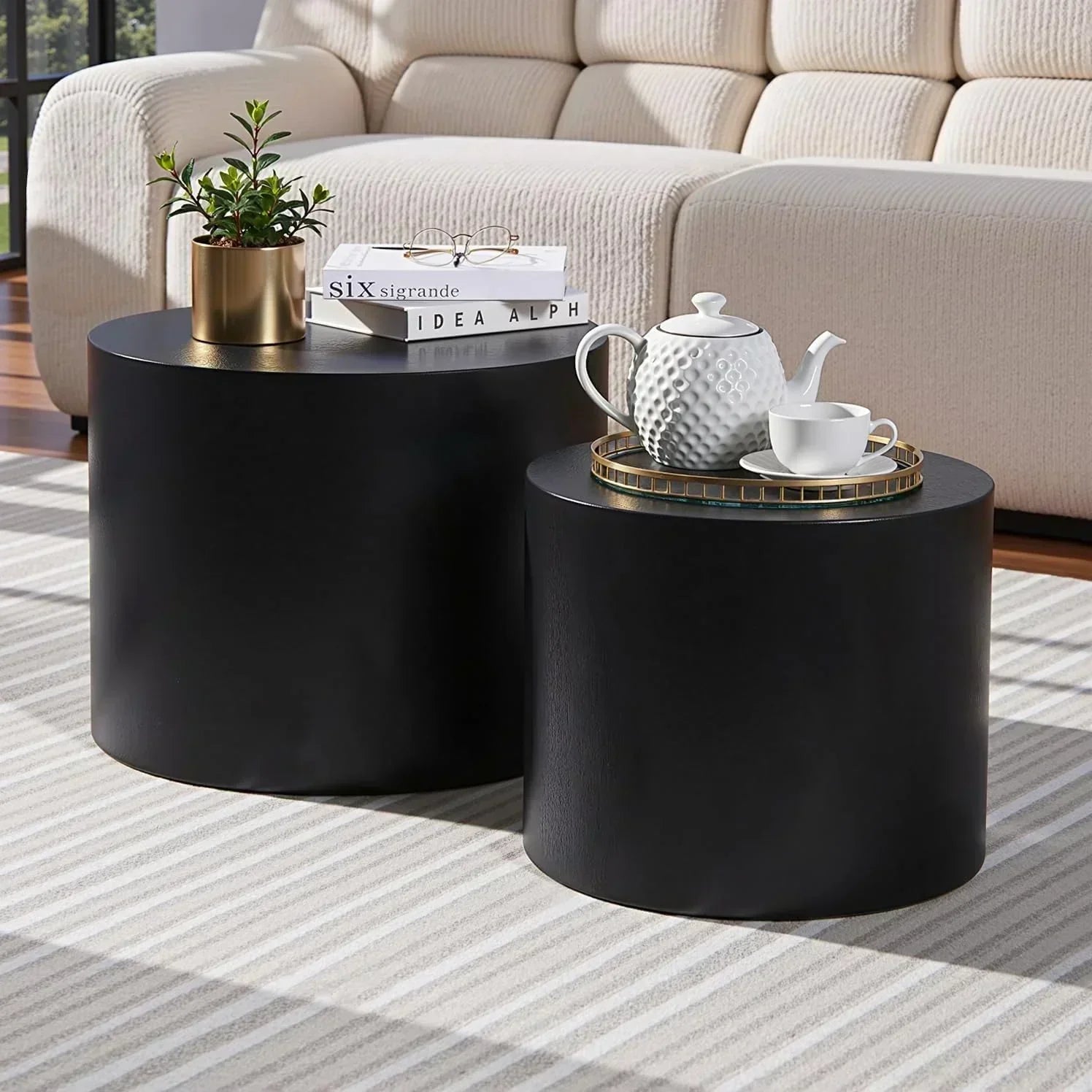 Nesting Coffee Table Set of 2 Modern Round Coffee Table with Non-Slip Feet Circle Accent Tables wourant