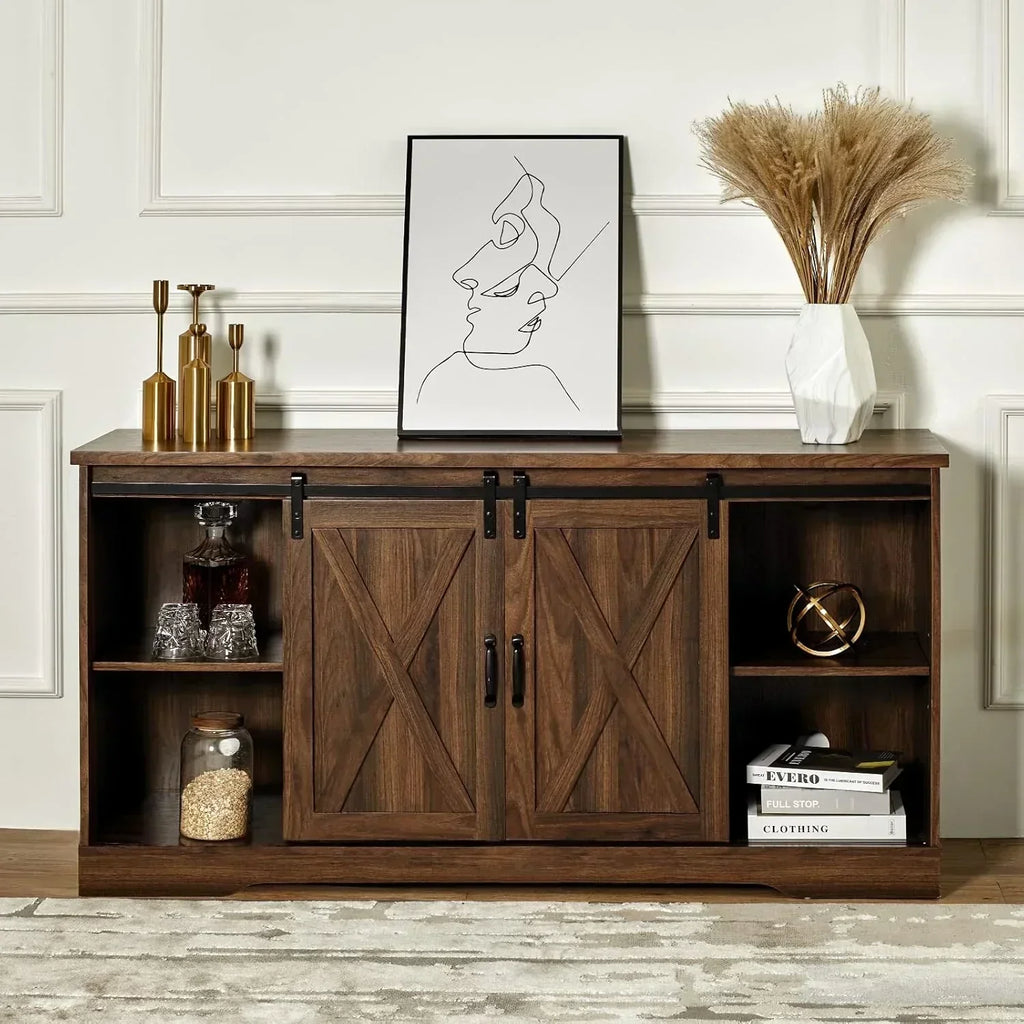 AMERLIFE Fireplace TV Stand with Sliding Barn Door  Farmhouse 63" Fireplace Entertainment Center wourant