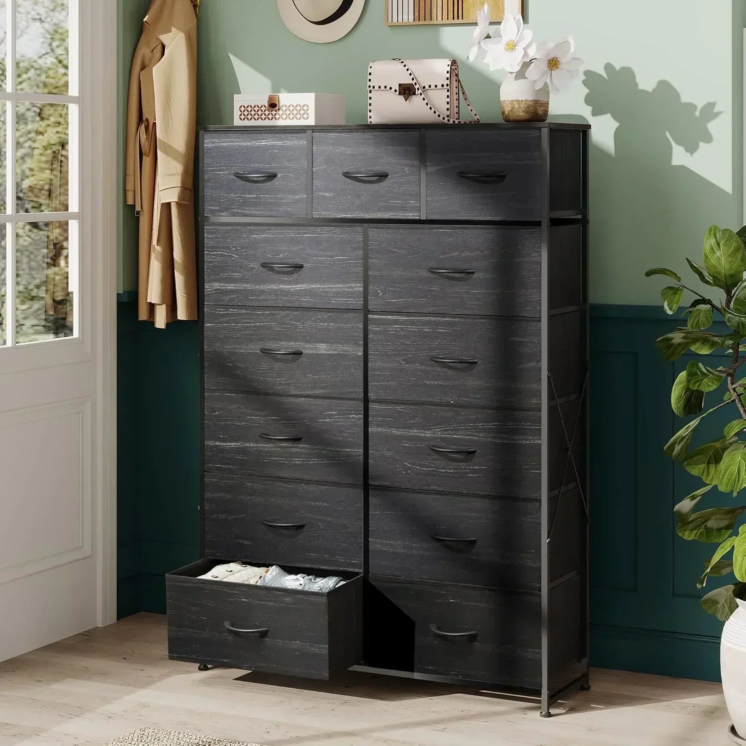WLIVE Storage Organizer Unit with 13 Fabric Bins Storage Drawers Organizer with Steel Frame wourant
