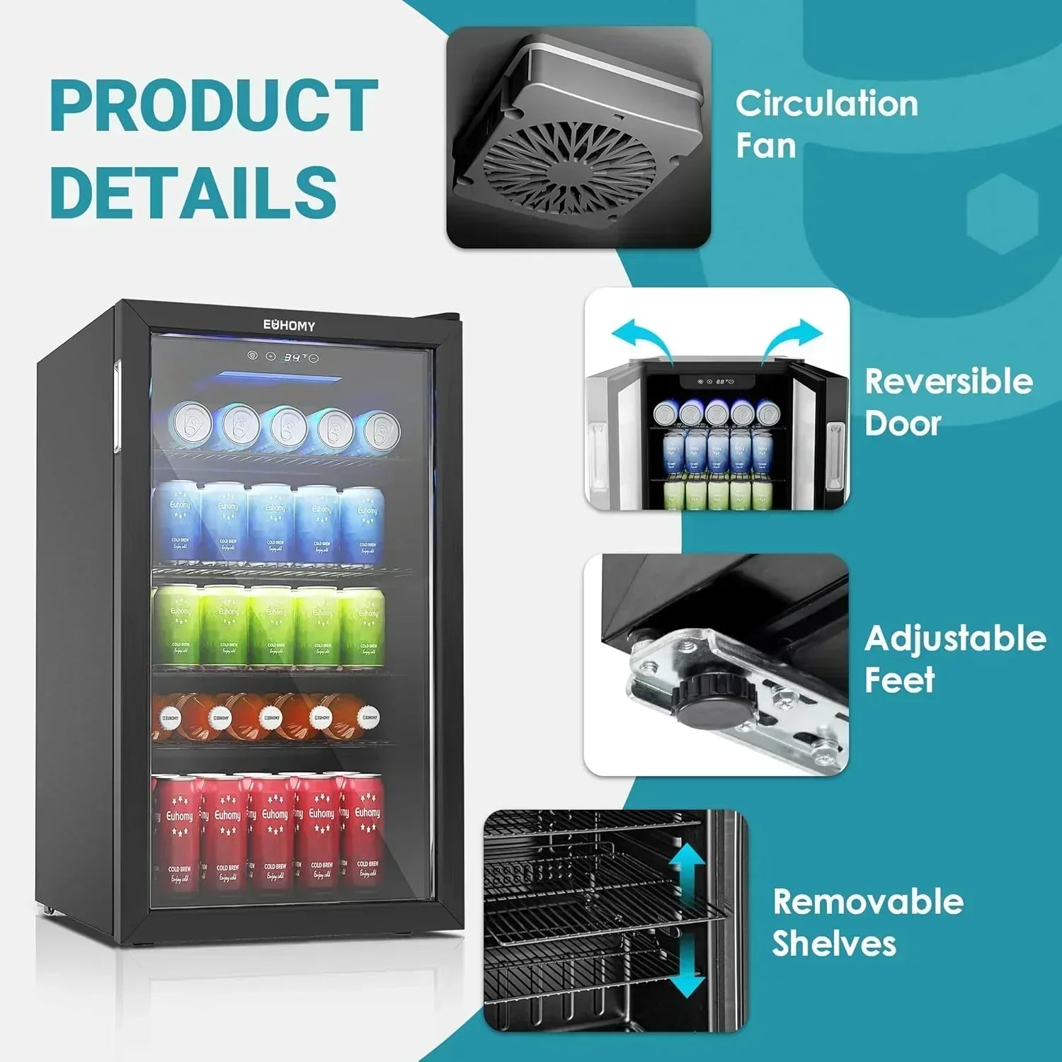 EUHOMY Beverage Refrigerator Cooler 130 Can Mini Fridge with Glass Door Beverage Cooler wourant