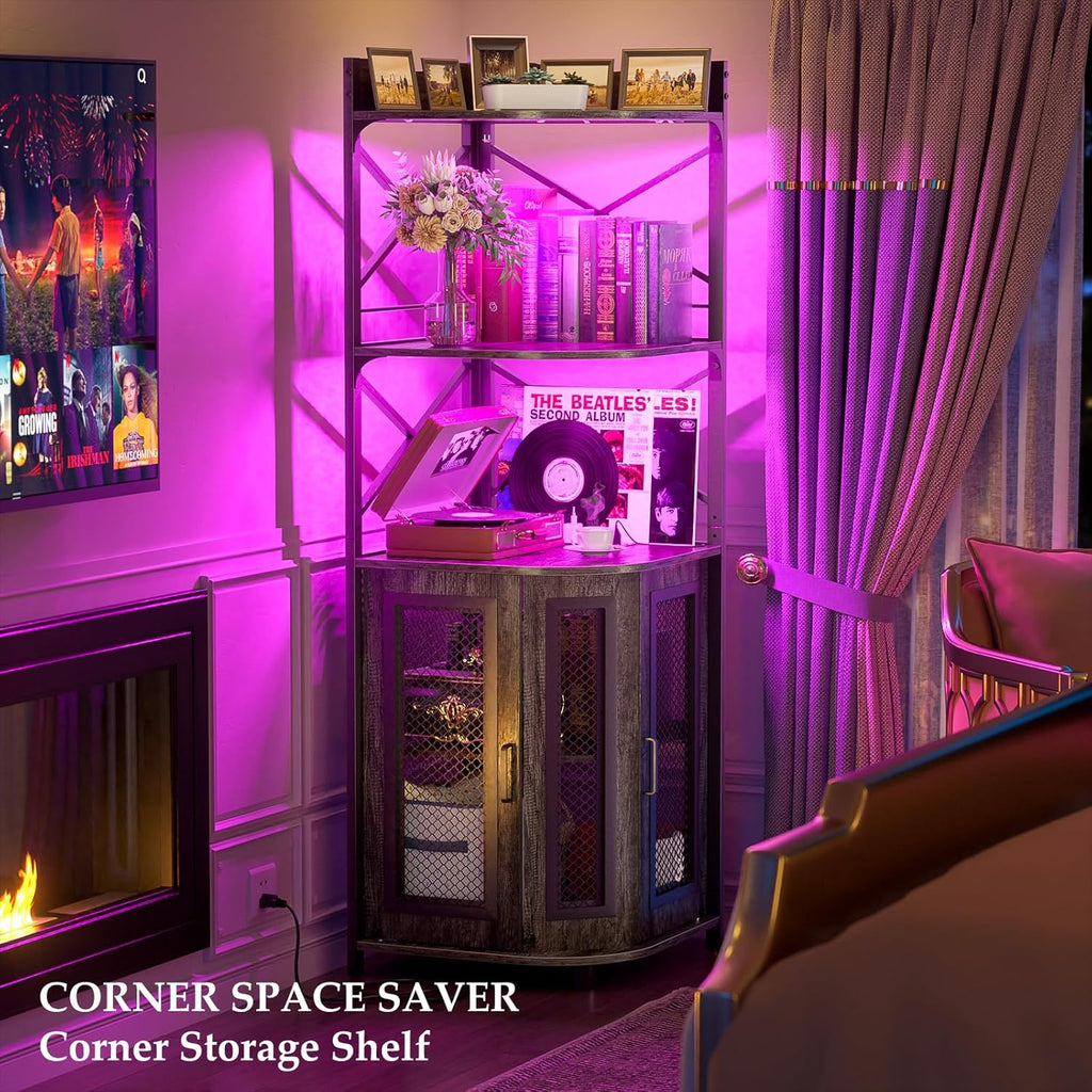 Corner bar cabinet with power socket industrial style wine cabinet light strip and glass rack wourant