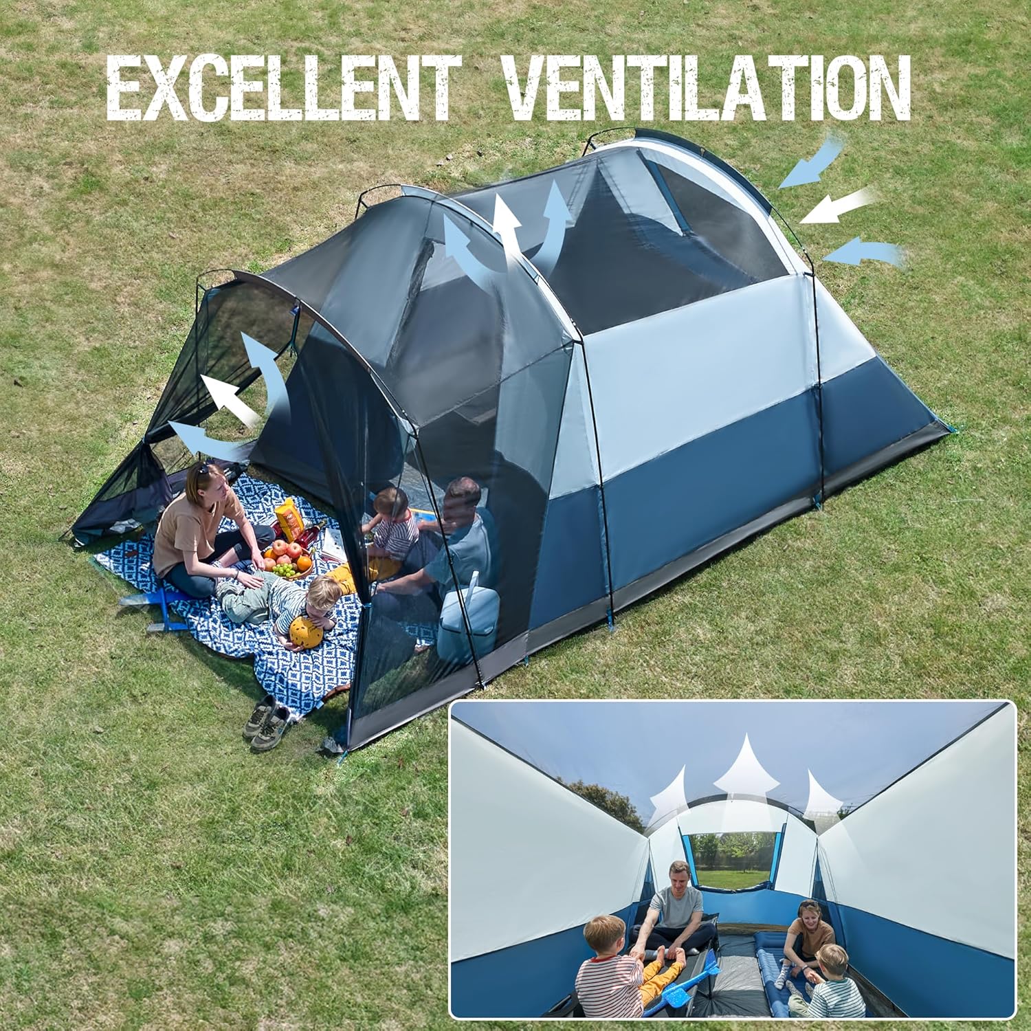 PORTAL 6/8/10 Person Family Camping Tent with Screen Room Water Resistant Big Tunnel Tent wourant