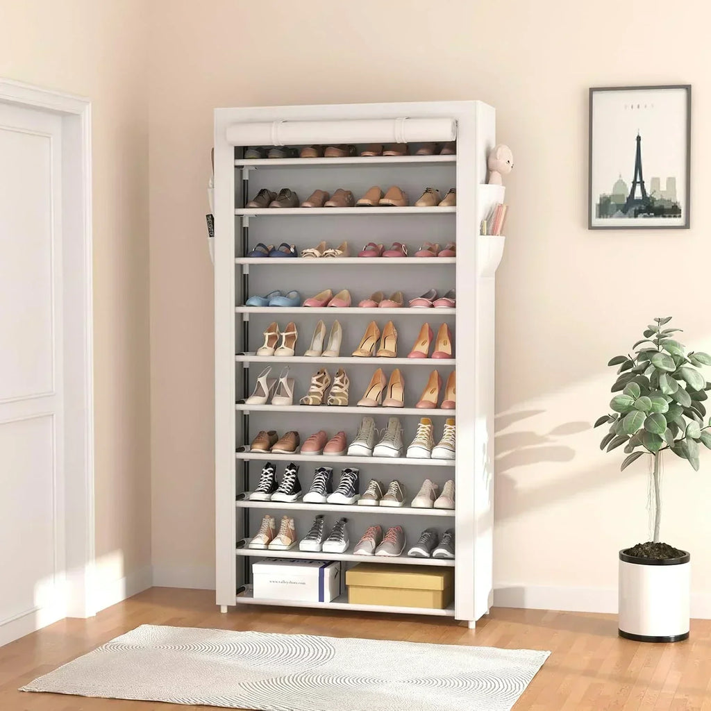ROJASOP 10 Tier Shoe Rack with Covers Large Capacity Stackable Tall Shoe Shelf Storage wourant