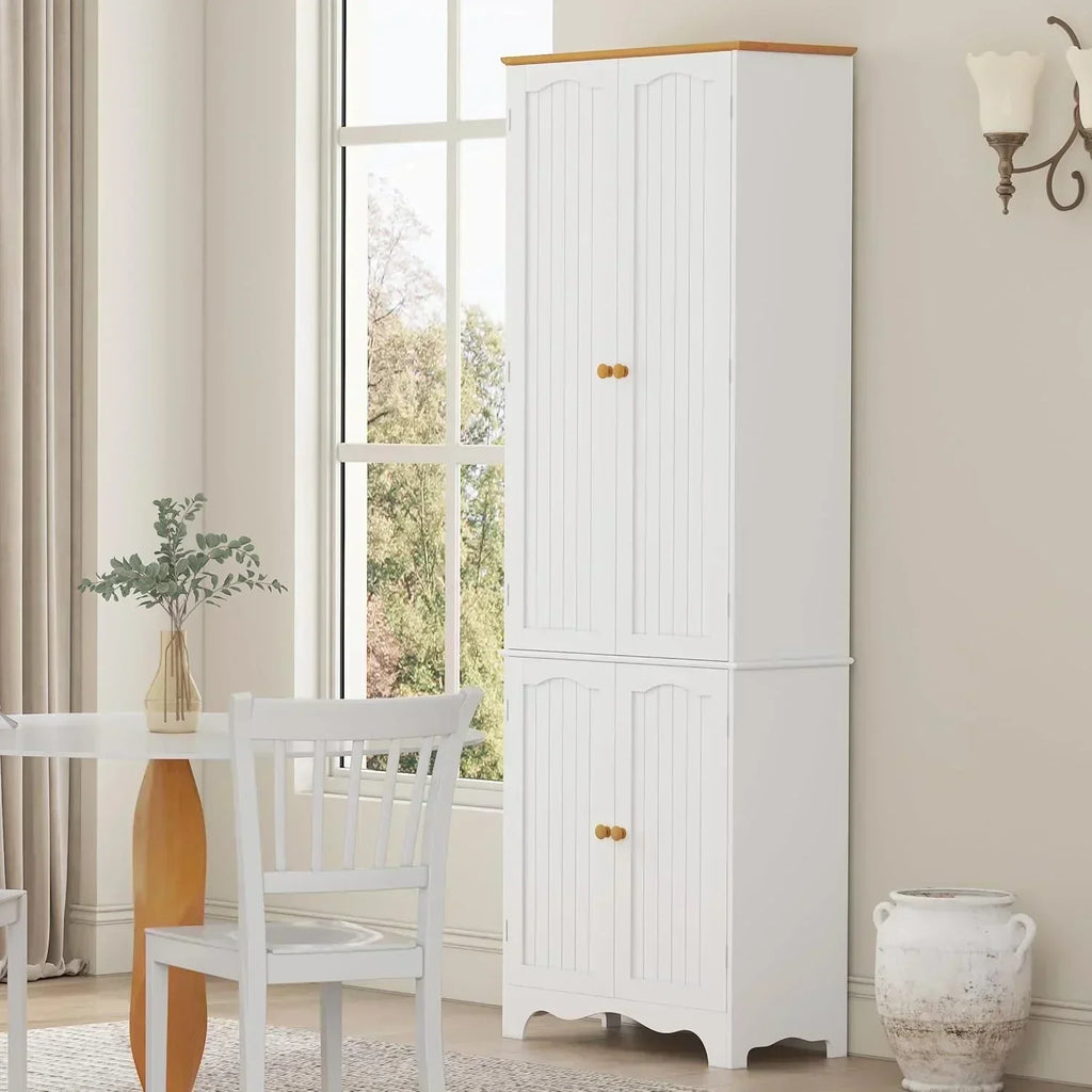 Tall Pantry Cabinet Freestanding Storage Cabinet Wooden Kitchen Pantry with 4 Doors wourant
