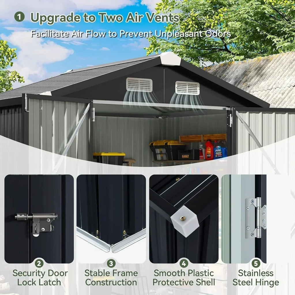 Aoxun 6.2x4 FT Shed Outdoor Storage Shed Metal Garden Shed Sloping Roof Tool Shed Bike Shed wourant