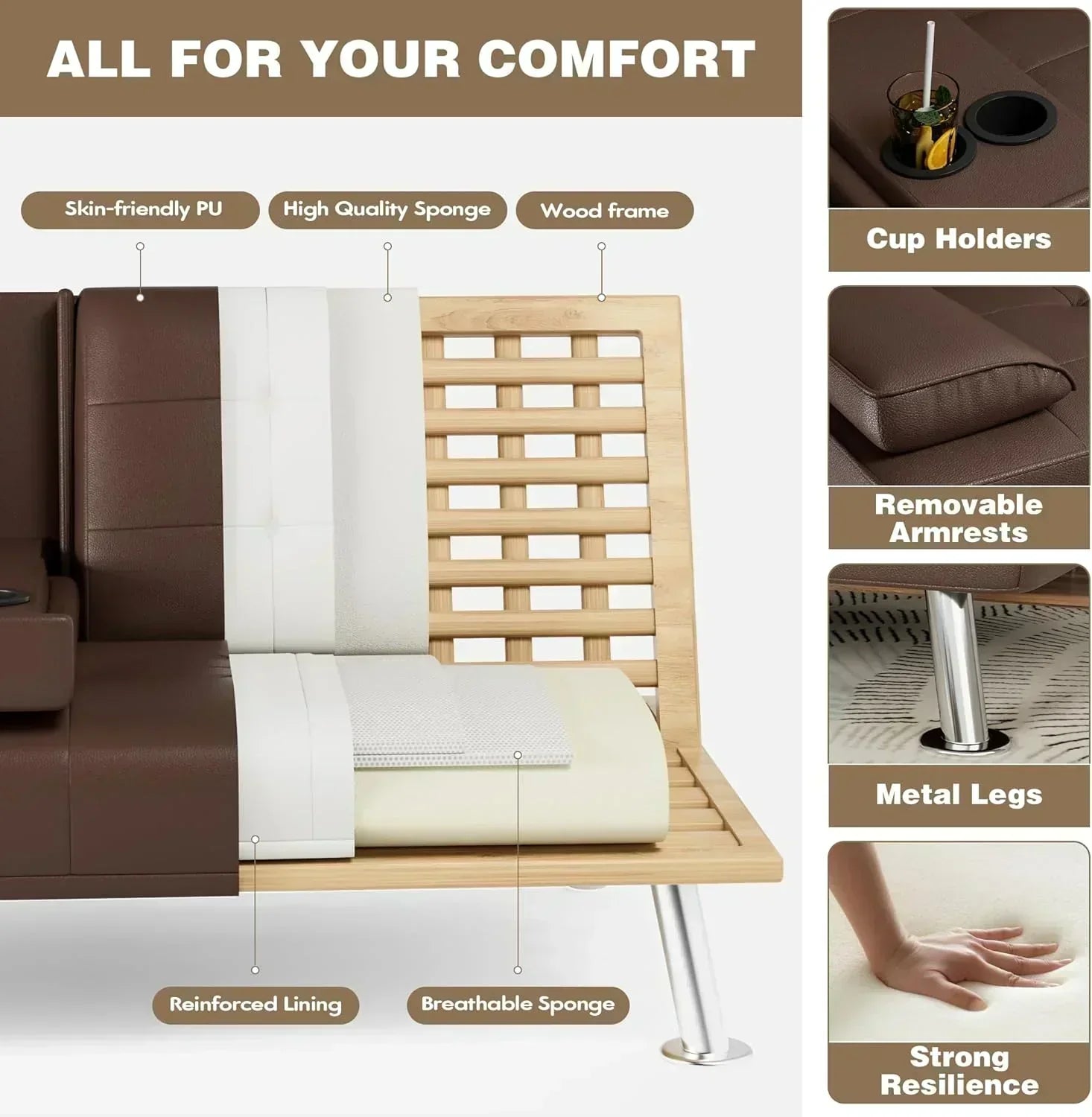 Homall Futon Sofa Bed Leather Futon Couch with Armrests Adjustable Recliner Sleeper Sofa Bed wourant