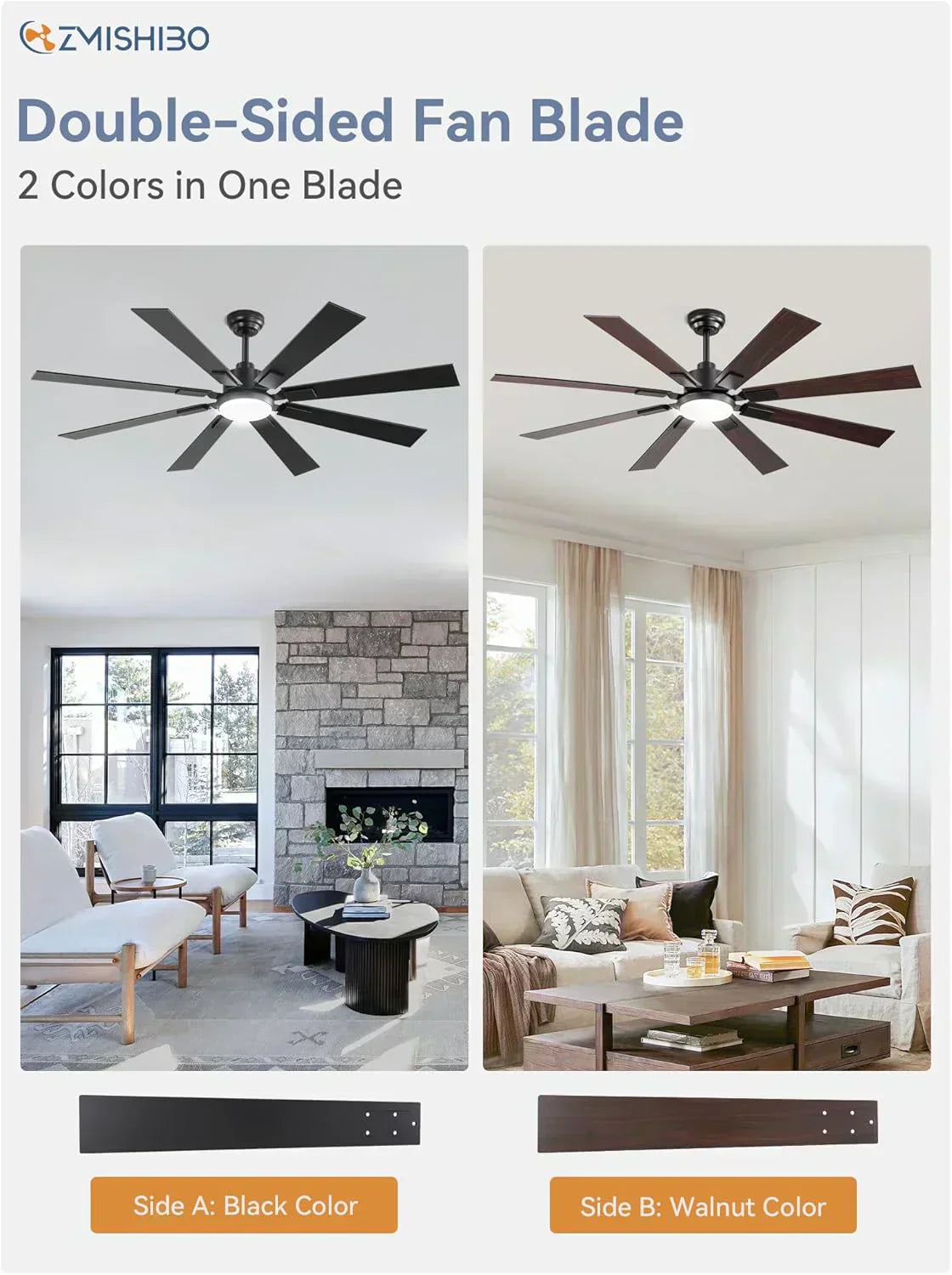 Zmishibo 72-inch large ceiling fan with lighting and remote indoor/outdoor wourant