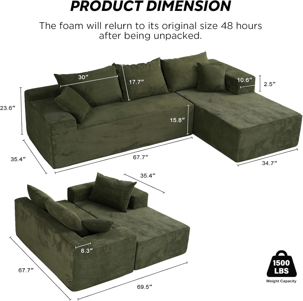 Cloud sofa with L-shaped lounge chair modern modular sofa with deep seats wourant