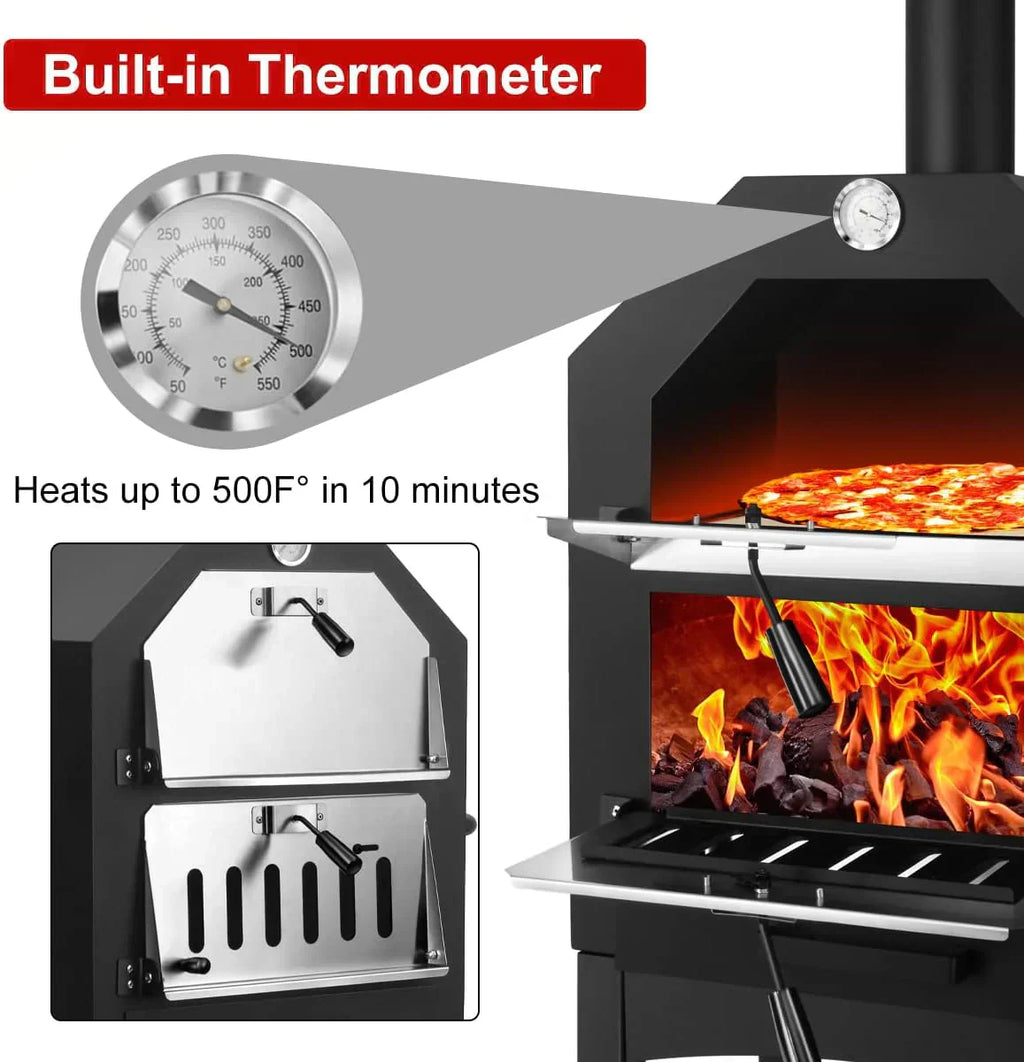 EDOSTORY Outdoor Pizza Oven Wood Fired for Outside Patio Maker With Stone Peel Grill Rack wourant