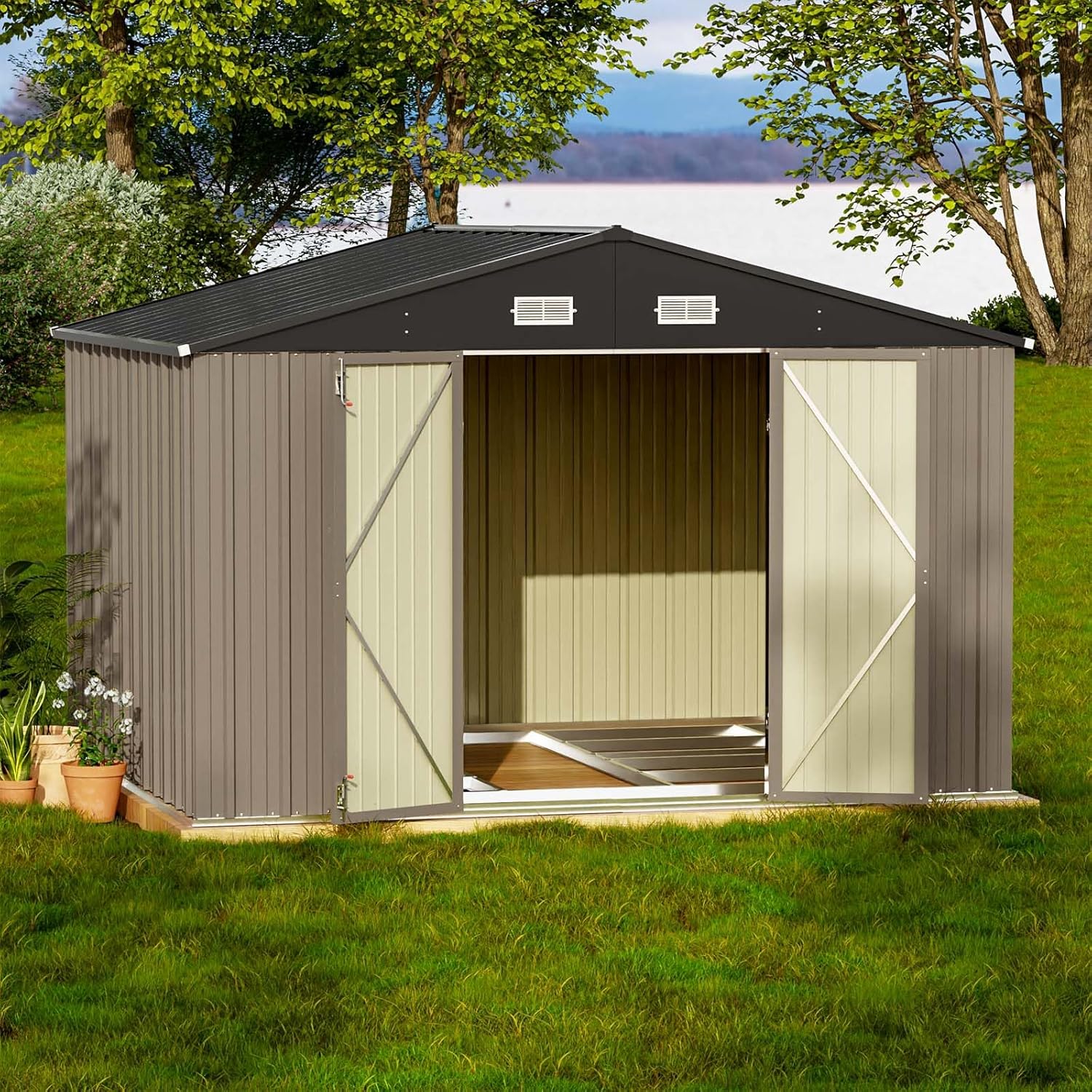 Patiowell 5x3 FT Outdoor Storage Shed Tool Shed with Sloping Roof and Lockable Door Metal Shed wourant