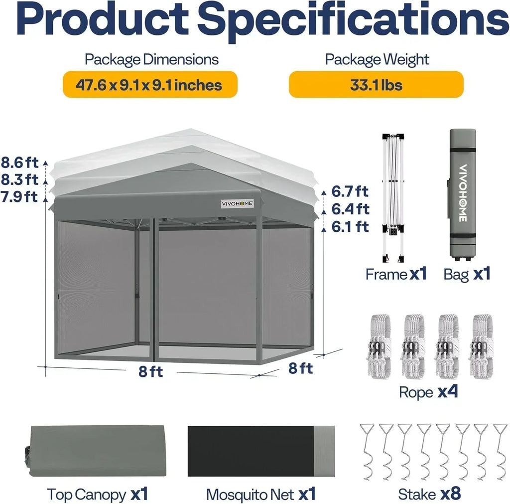 10x10ft Easy Pop-Up Canopy Outdoor Screen Tent with Mosquito Netting 2 Zipper Doors Roller Bag wourant