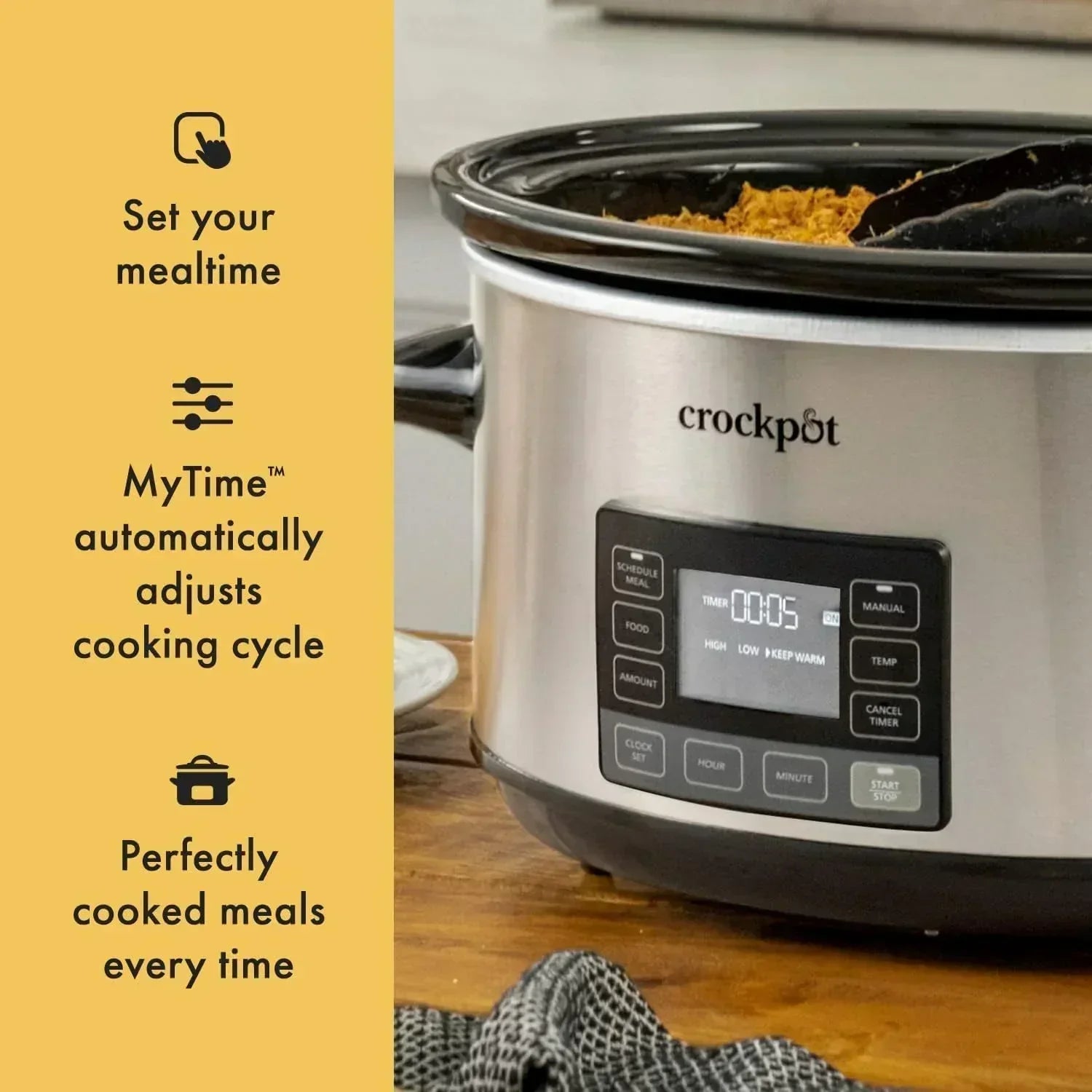 7-Quart Slow Cooker Portable Programmable with Timer Locking Lid Stainless Steel wourant