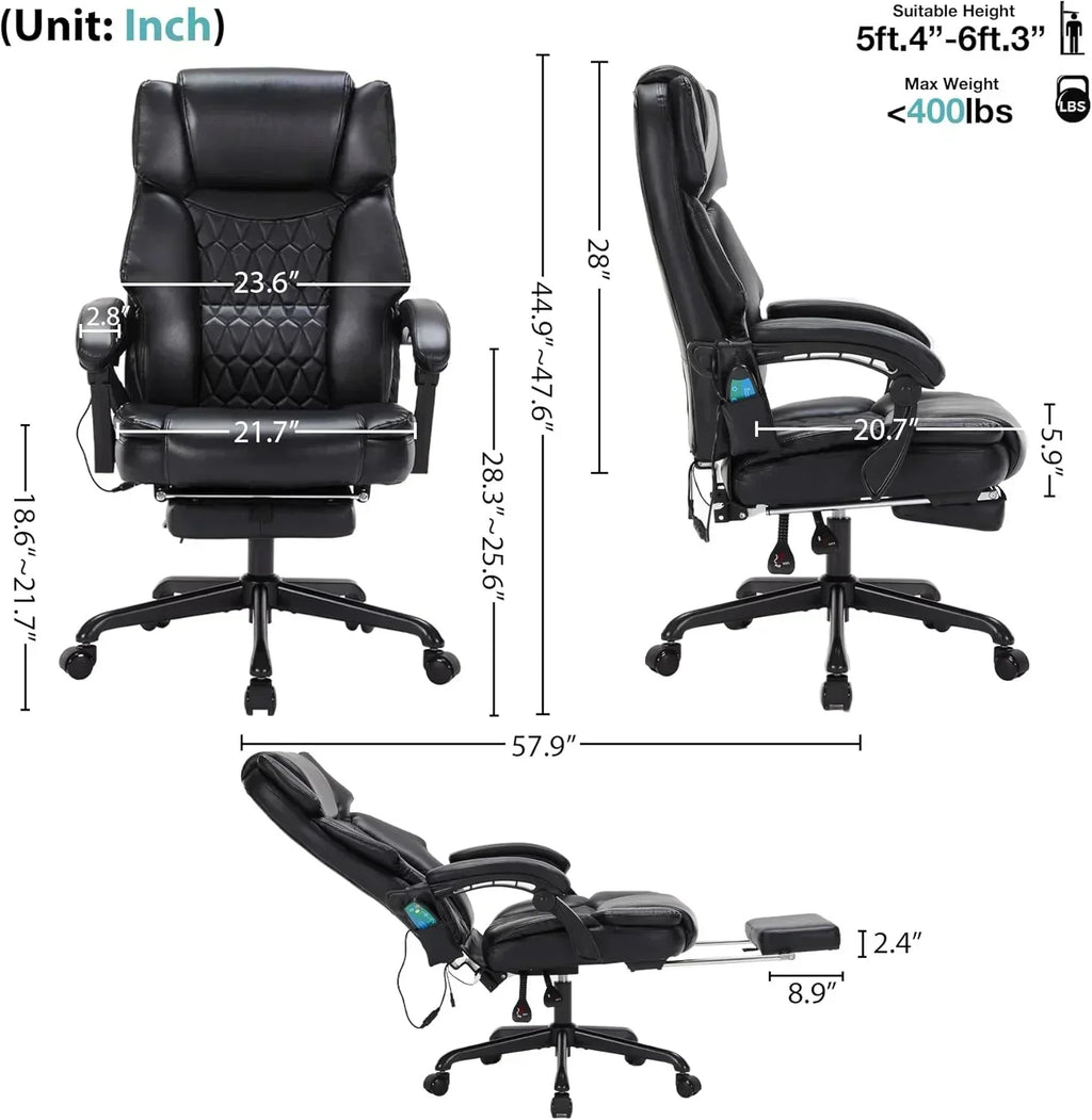 Massage Office Chair with Footrest 6 Point Vibration and Heating Home Office Desk Chair wourant