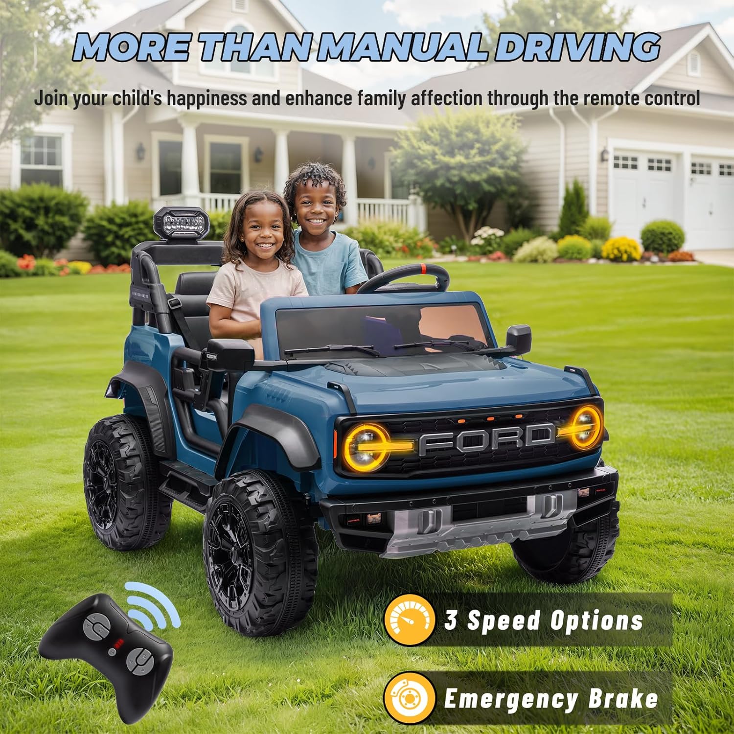 Bronco Raptor Two-Seater Ride-On Car Truck Toy Blue wourant