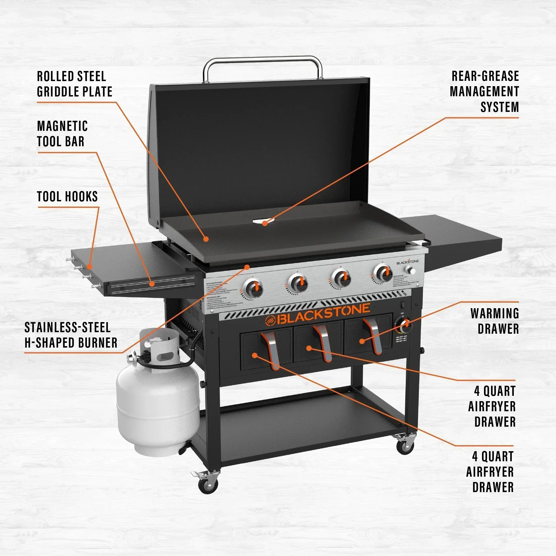 Blackstone 4-Burner 36" Propane Griddle with Air Fryer and Hood wourant